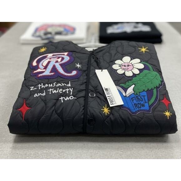 First Row Denim Sunshine Black Quilted Jacket Small Streetwear Bomber NWT - Picture 5 of 12